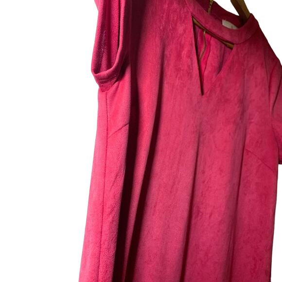 Julie Brown Suede Short Sleeve Triangle Cut Out Sheath Dress Pink Gold Medium - Picture 4 of 9